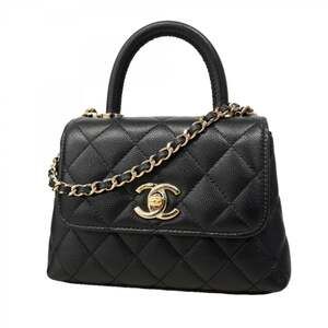 Chanel handbag with chain shoulder strap, Coco handle, caviar skin, black cha...